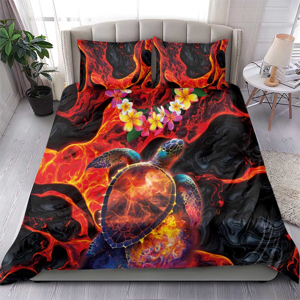 Hawaiian Turtle with Volcanic Eruption Bedding Set Hibiscus Lei and Lava Flow an Abstract Texture LT03 - Polynesian Pride