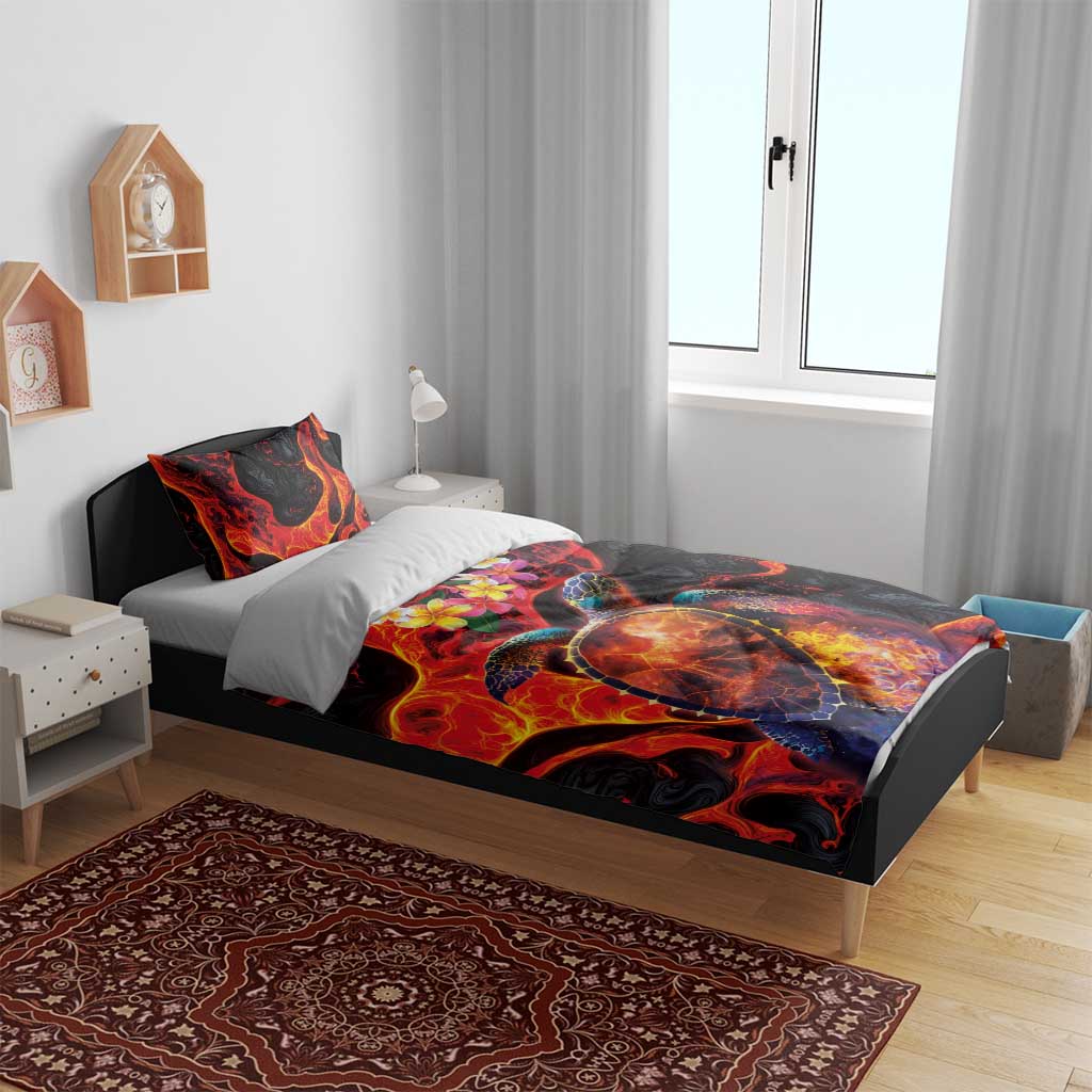 Hawaiian Turtle with Volcanic Eruption Bedding Set Hibiscus Lei and Lava Flow an Abstract Texture LT03 - Polynesian Pride