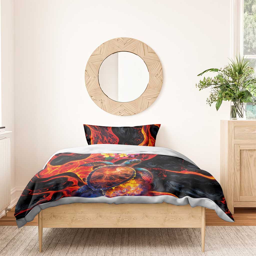 Hawaiian Turtle with Volcanic Eruption Bedding Set Hibiscus Lei and Lava Flow an Abstract Texture LT03 - Polynesian Pride