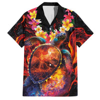 Hawaiian Turtle with Volcanic Eruption Family Matching Off Shoulder Short Dress and Hawaiian Shirt Hibiscus Lei and Lava Flow an Abstract Texture