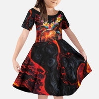 Hawaiian Turtle with Volcanic Eruption Family Matching Short Sleeve Bodycon Dress and Hawaiian Shirt Hibiscus Lei and Lava Flow an Abstract Texture