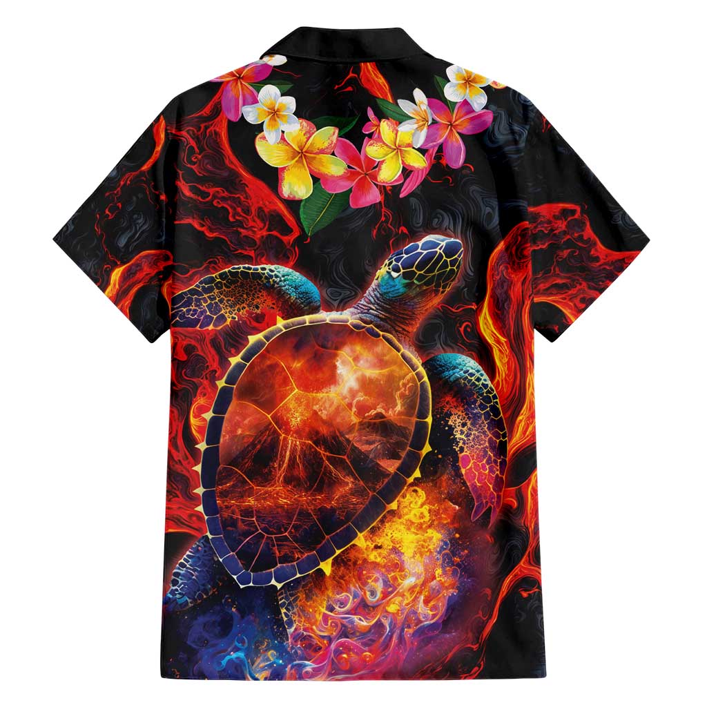 Hawaiian Turtle with Volcanic Eruption Hawaiian Shirt Hibiscus Lei and Lava Flow an Abstract Texture