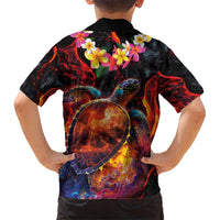 Hawaiian Turtle with Volcanic Eruption Hawaiian Shirt Hibiscus Lei and Lava Flow an Abstract Texture