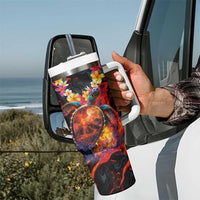 Hawaiian Turtle with Volcanic Eruption Tumbler With Handle Hibiscus Lei and Lava Flow an Abstract Texture