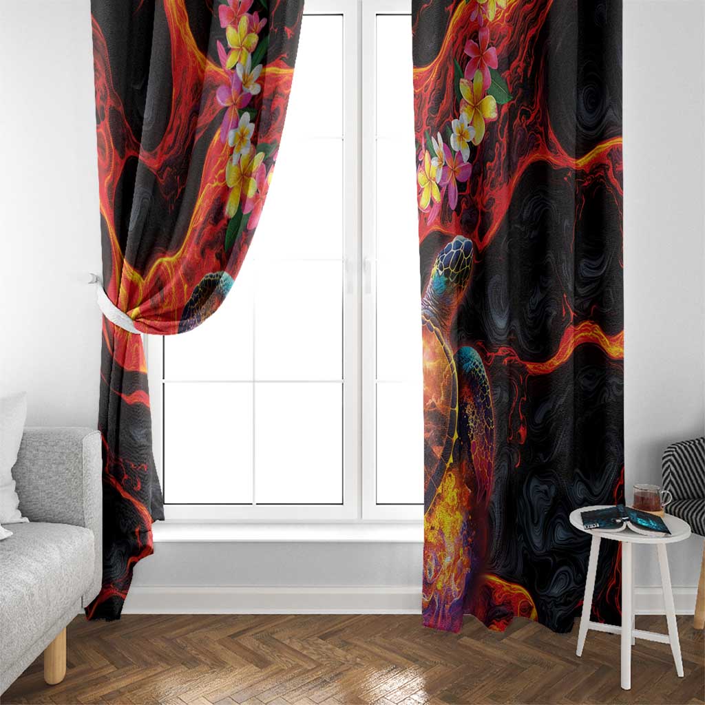 Hawaiian Turtle with Volcanic Eruption Window Curtain Hibiscus Lei and Lava Flow an Abstract Texture