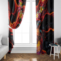 Hawaiian Turtle with Volcanic Eruption Window Curtain Hibiscus Lei and Lava Flow an Abstract Texture