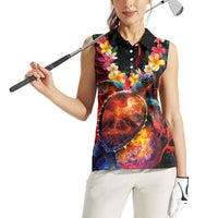 Hawaiian Turtle with Volcanic Eruption Women Sleeveless Polo Shirt Hibiscus Lei and Lava Flow an Abstract Texture