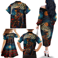 New Zealand Soldier ANZAC Day Family Matching Off Shoulder Long Sleeve Dress and Hawaiian Shirt Silver Fern Starry Night Style LT03 - Polynesian Pride