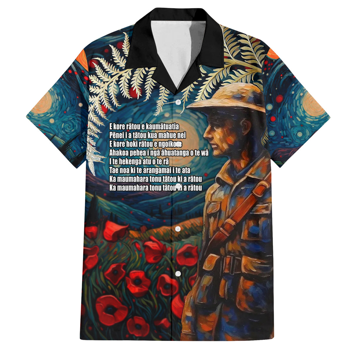 New Zealand Soldier ANZAC Day Family Matching Off Shoulder Short Dress and Hawaiian Shirt Silver Fern Starry Night Style LT03 Dad's Shirt - Short Sleeve Blue - Polynesian Pride