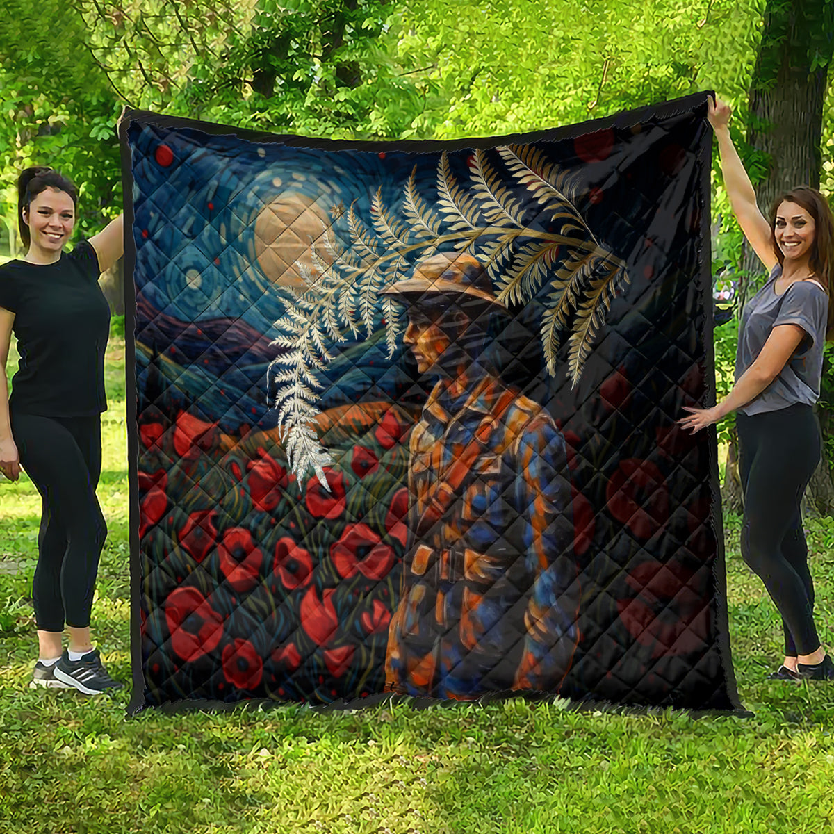 New Zealand Soldier ANZAC Day Quilt Silver Fern Starry Night Style LT03 - Polynesian Pride