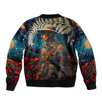 New Zealand Soldier ANZAC Day Sleeve Zip Bomber Jacket Silver Fern Starry Night Style LT03 - Polynesian Pride