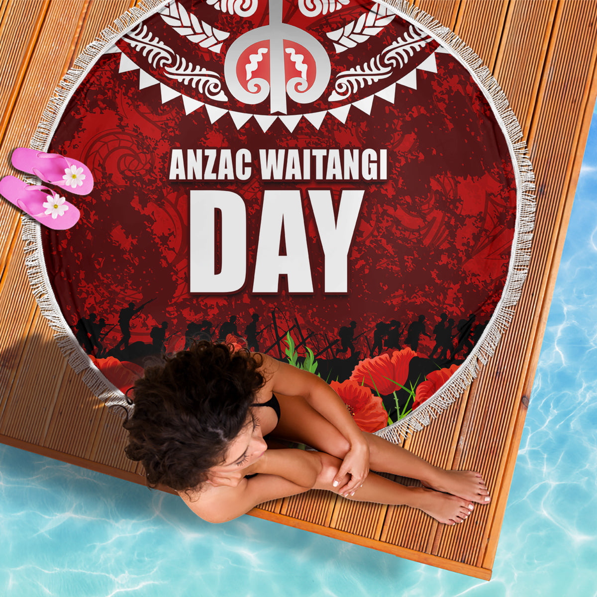 New Zealand ANZAC Waitangi Day Beach Blanket Hei Tiki and Soldier LT03 - Polynesian Pride