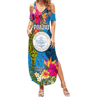 Palau Independence Day Family Matching Summer Maxi Dress and Hawaiian Shirt 1st October 30th Anniversary Polynesian Jungle Flower