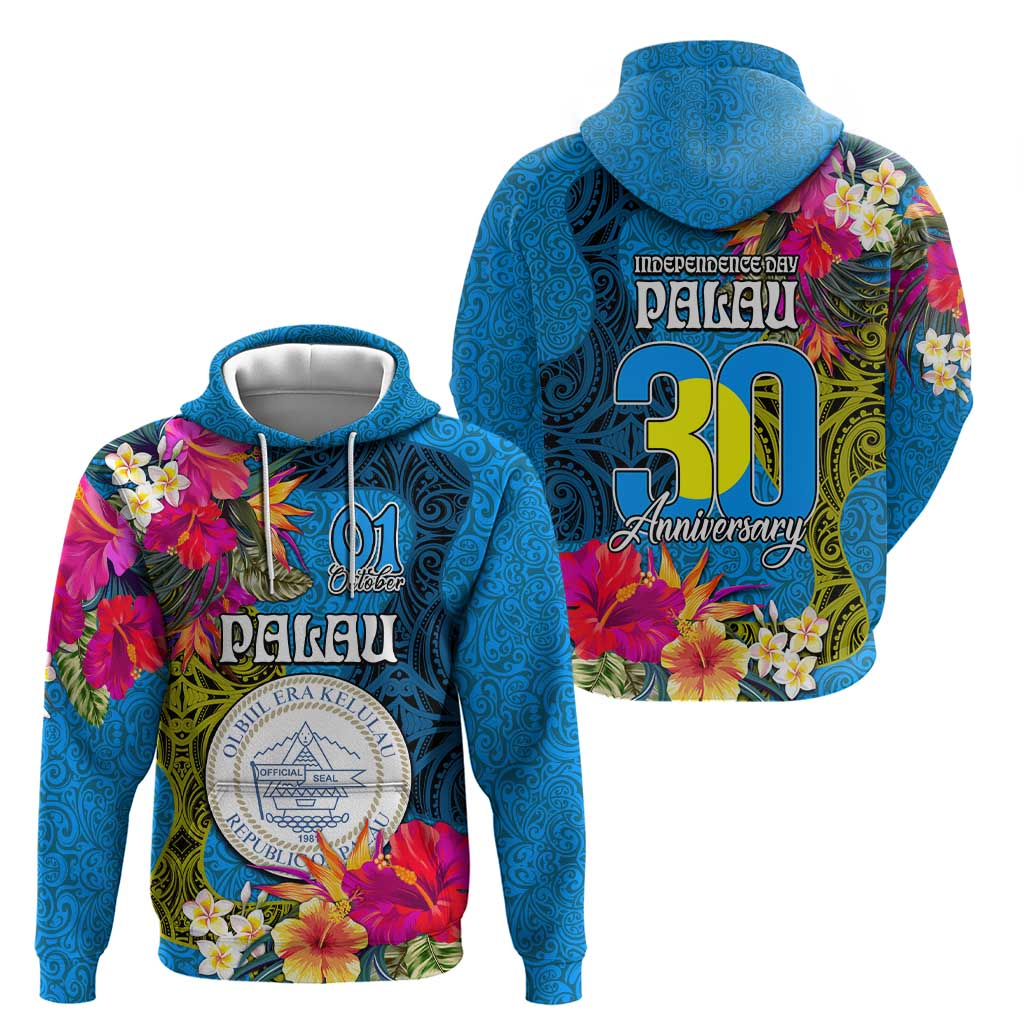 Palau Independence Day Hoodie 1st October 30th Anniversary Polynesian Jungle Flower