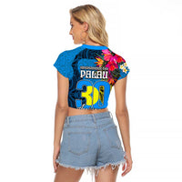 Palau Independence Day Raglan Cropped T Shirt 1st October 30th Anniversary Polynesian Jungle Flower