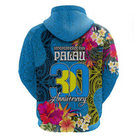 Palau Independence Day Zip Hoodie 1st October 30th Anniversary Polynesian Jungle Flower