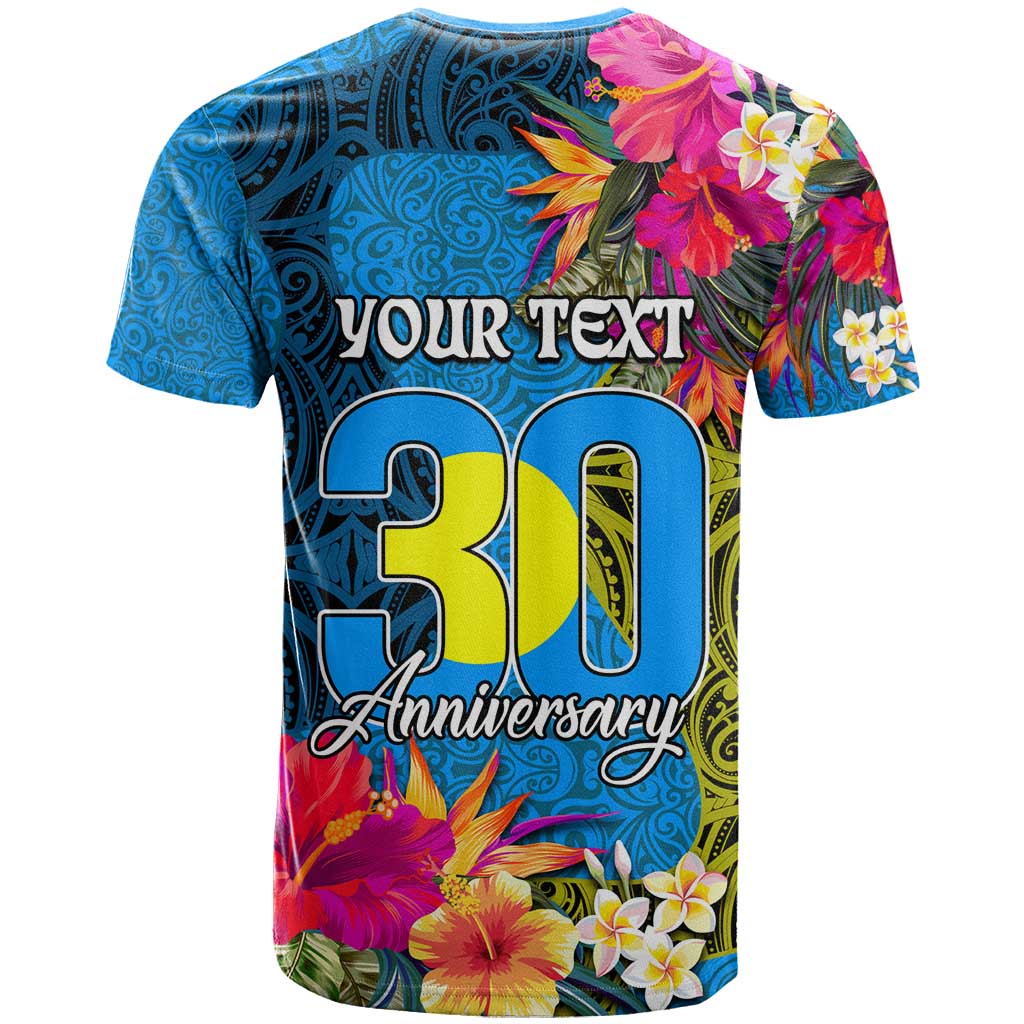 Personalised Palau Independence Day T Shirt 1st October 30th Anniversary Polynesian Jungle Flower
