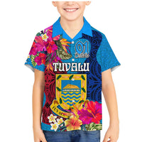 Tuvalu Independence Day Family Matching Mermaid Dress and Hawaiian Shirt 1st October 46th Anniversary Polynesian Jungle Flower