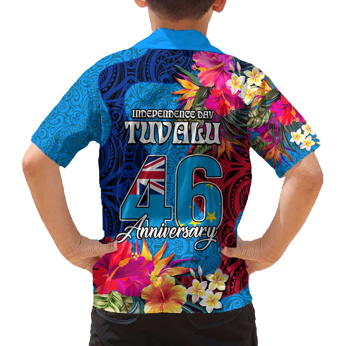 Tuvalu Independence Day Family Matching Puletasi and Hawaiian Shirt 1st October 46th Anniversary Polynesian Jungle Flower