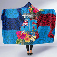 Tuvalu Independence Day Hooded Blanket 1st October 46th Anniversary Polynesian Jungle Flower LT03 One Size Blue - Polynesian Pride