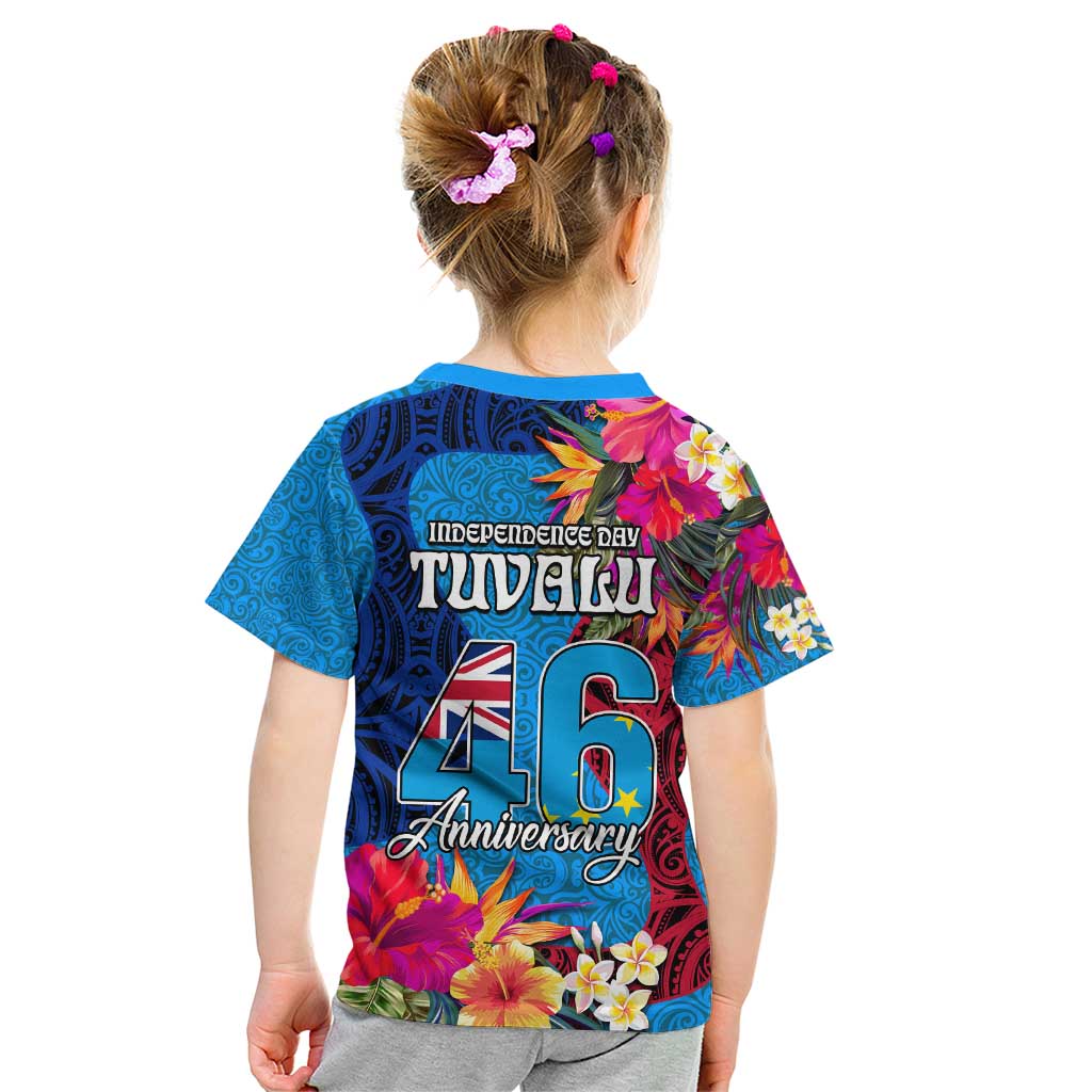 Tuvalu Independence Day Kid T Shirt 1st October 46th Anniversary Polynesian Jungle Flower LT03 - Polynesian Pride