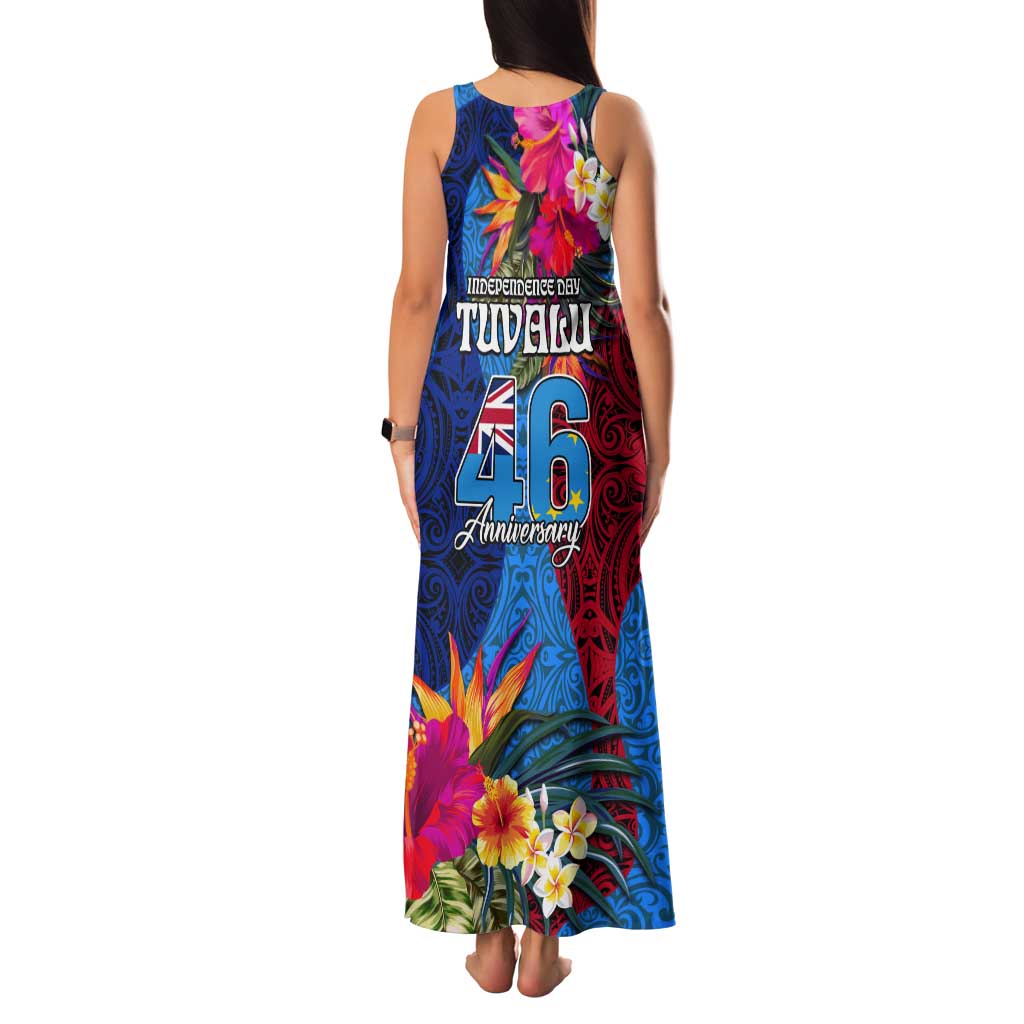 Tuvalu Independence Day Tank Maxi Dress 1st October 46th Anniversary Polynesian Jungle Flower