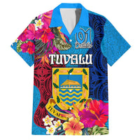 Personalised Tuvalu Independence Day Family Matching Off Shoulder Short Dress and Hawaiian Shirt 1st October 46th Anniversary Polynesian Jungle Flower