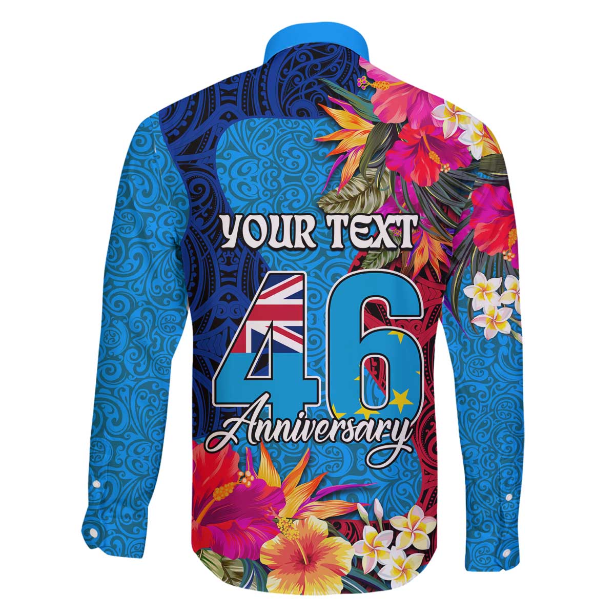 Personalised Tuvalu Independence Day Family Matching Off Shoulder Short Dress and Hawaiian Shirt 1st October 46th Anniversary Polynesian Jungle Flower