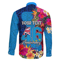 Personalised Tuvalu Independence Day Family Matching Off Shoulder Short Dress and Hawaiian Shirt 1st October 46th Anniversary Polynesian Jungle Flower