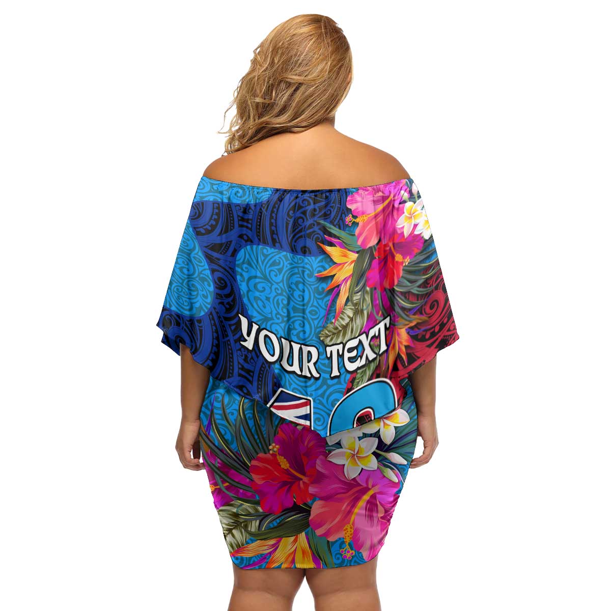 Personalised Tuvalu Independence Day Family Matching Off Shoulder Short Dress and Hawaiian Shirt 1st October 46th Anniversary Polynesian Jungle Flower
