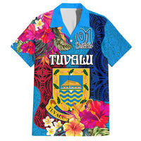 Personalised Tuvalu Independence Day Family Matching Short Sleeve Bodycon Dress and Hawaiian Shirt 1st October 46th Anniversary Polynesian Jungle Flower