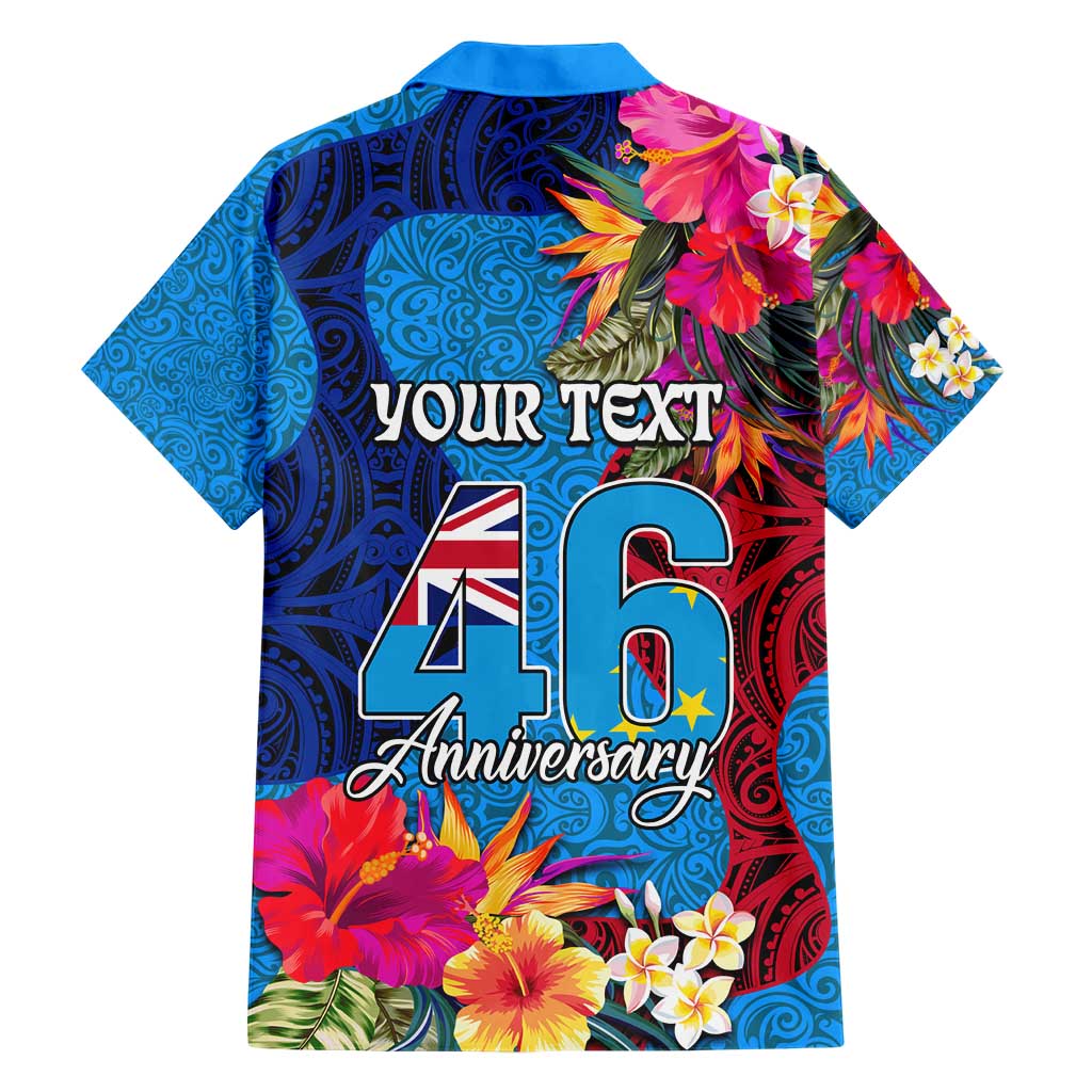 Personalised Tuvalu Independence Day Family Matching Short Sleeve Bodycon Dress and Hawaiian Shirt 1st October 46th Anniversary Polynesian Jungle Flower