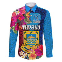 Personalised Tuvalu Independence Day Family Matching Tank Maxi Dress and Hawaiian Shirt 1st October 46th Anniversary Polynesian Jungle Flower