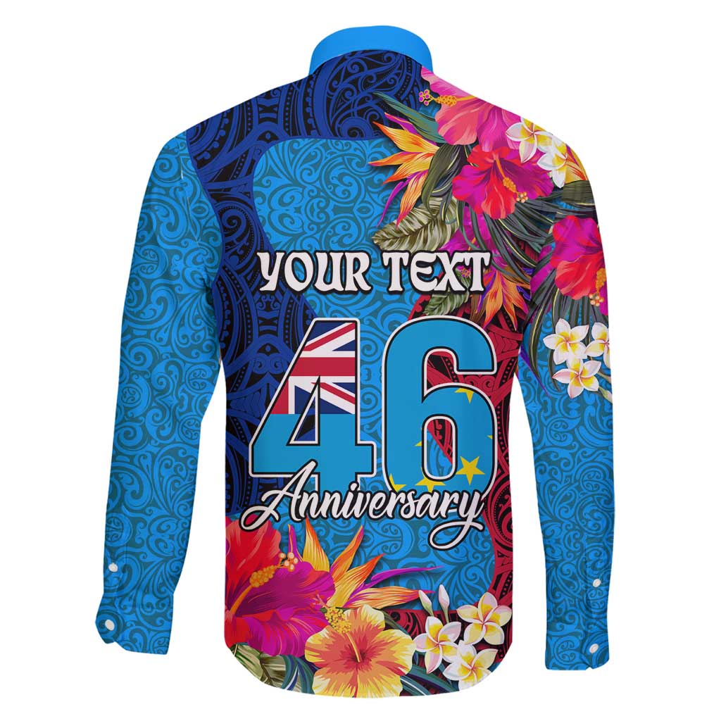Personalised Tuvalu Independence Day Family Matching Tank Maxi Dress and Hawaiian Shirt 1st October 46th Anniversary Polynesian Jungle Flower