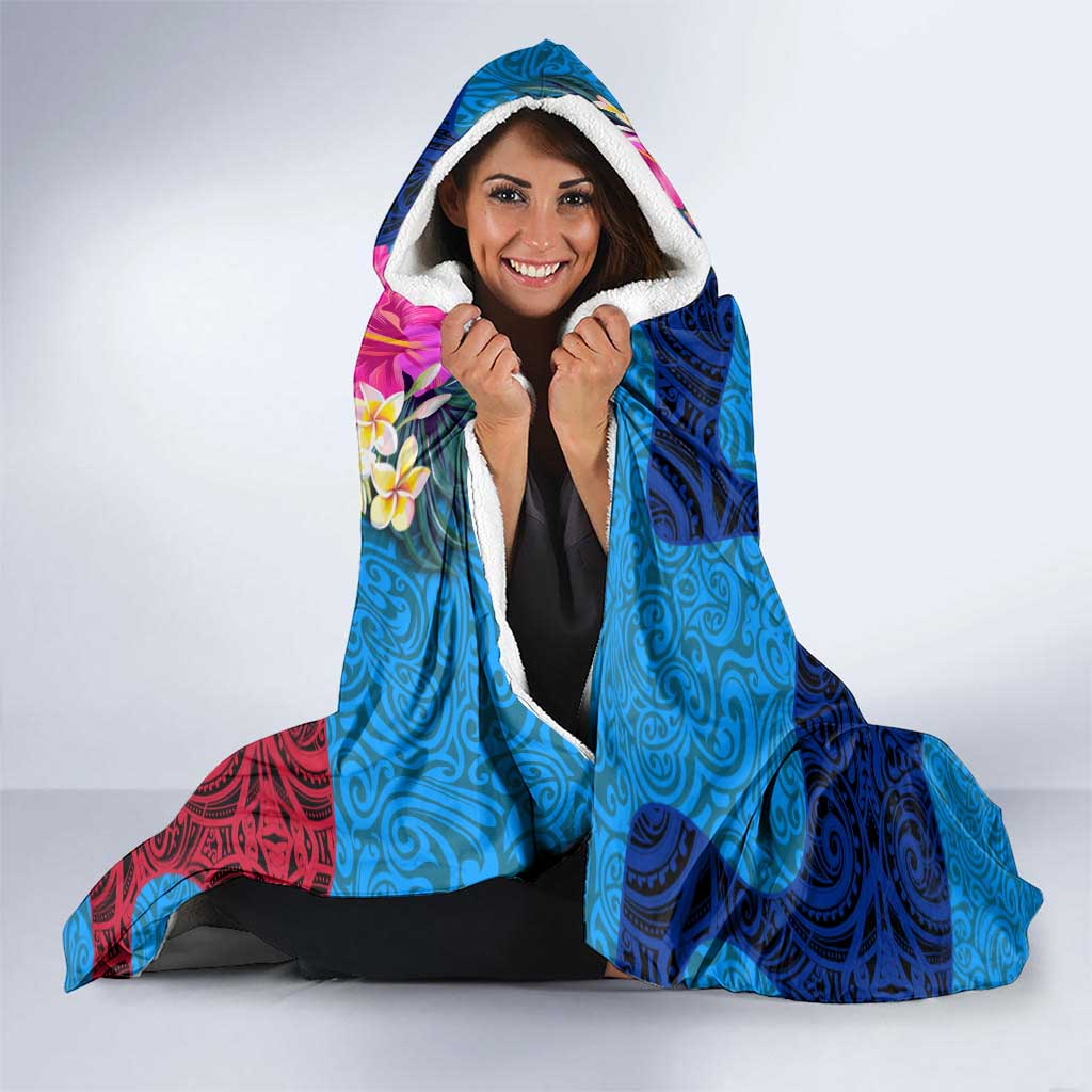 Personalised Tuvalu Independence Day Hooded Blanket 1st October 46th Anniversary Polynesian Jungle Flower LT03 - Polynesian Pride