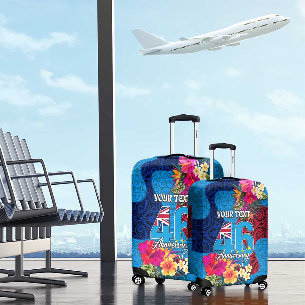 Personalised Tuvalu Independence Day Luggage Cover 1st October 46th Anniversary Polynesian Jungle Flower