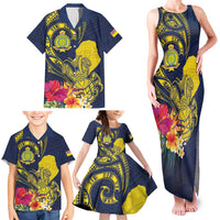 Niue Independence Day Family Matching Tank Maxi Dress and Hawaiian Shirt Hiapo Pattern Hibiscus Plumeria and Uga