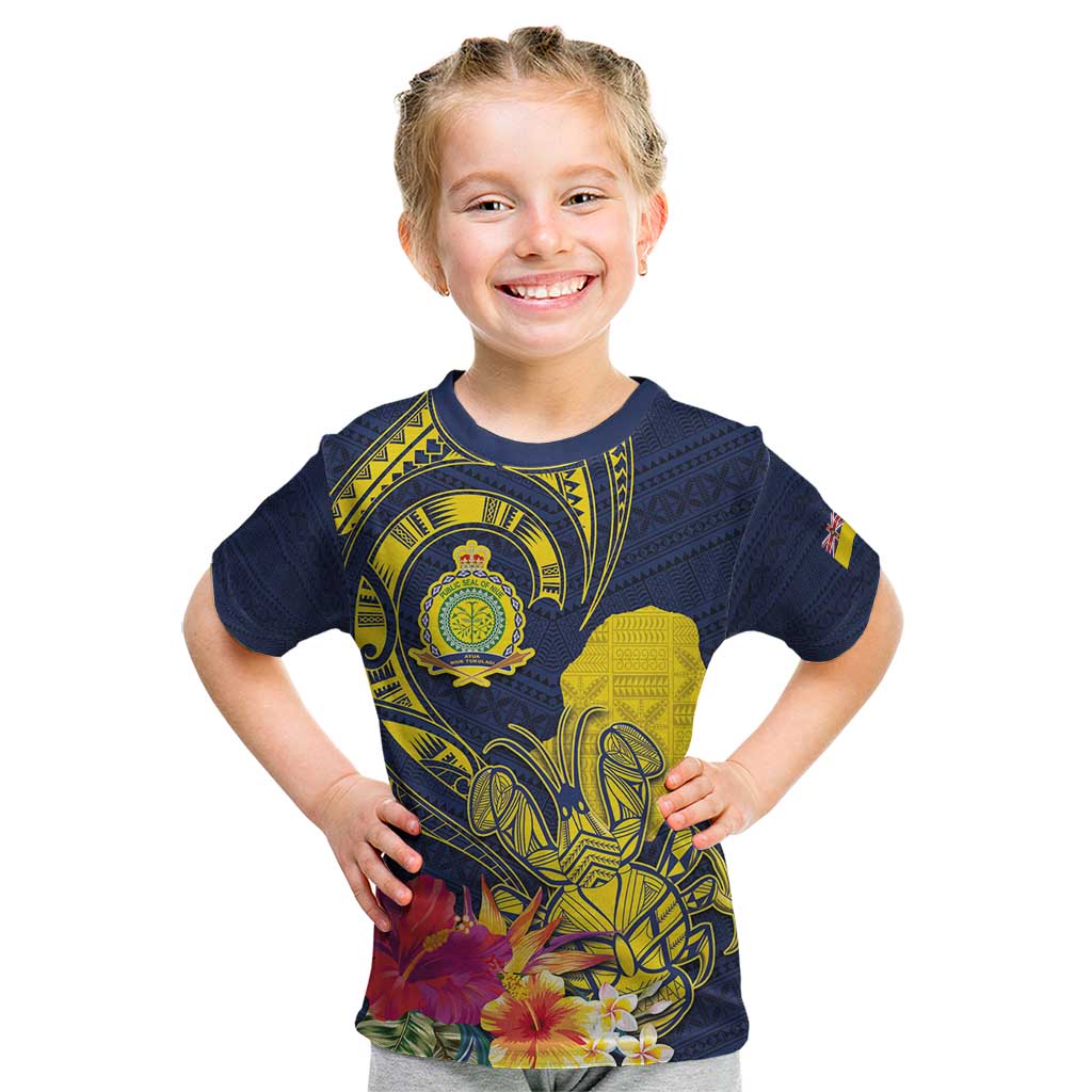 Niue Independence Day Kid T Shirt Hiapo Pattern Hibiscus Plumeria and Uga LT03 Yellow - Polynesian Pride