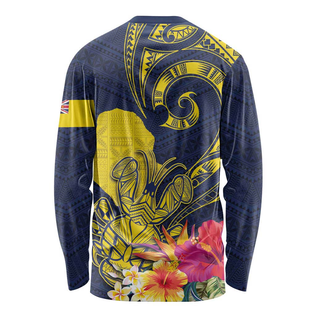 Niue Independence Day Long Sleeve Shirt Hiapo Pattern Hibiscus Plumeria and Uga