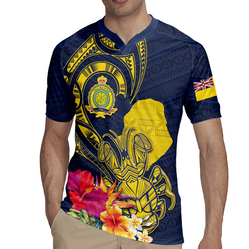 Niue Independence Day Rugby Jersey Hiapo Pattern Hibiscus Plumeria and Uga