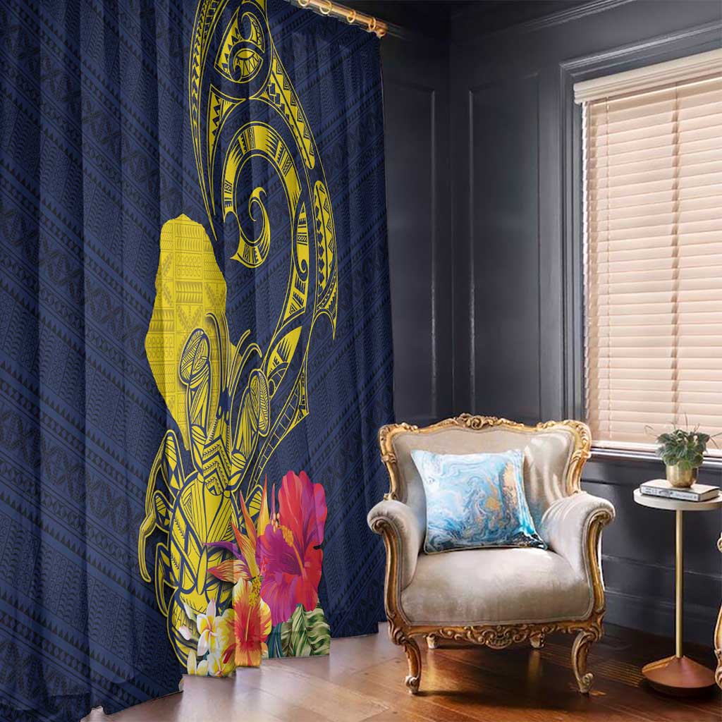 Niue Independence Day Window Curtain Hiapo Pattern Hibiscus Plumeria and Uga