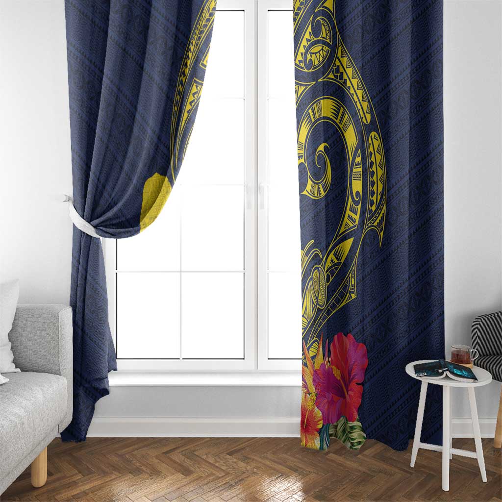 Niue Independence Day Window Curtain Hiapo Pattern Hibiscus Plumeria and Uga