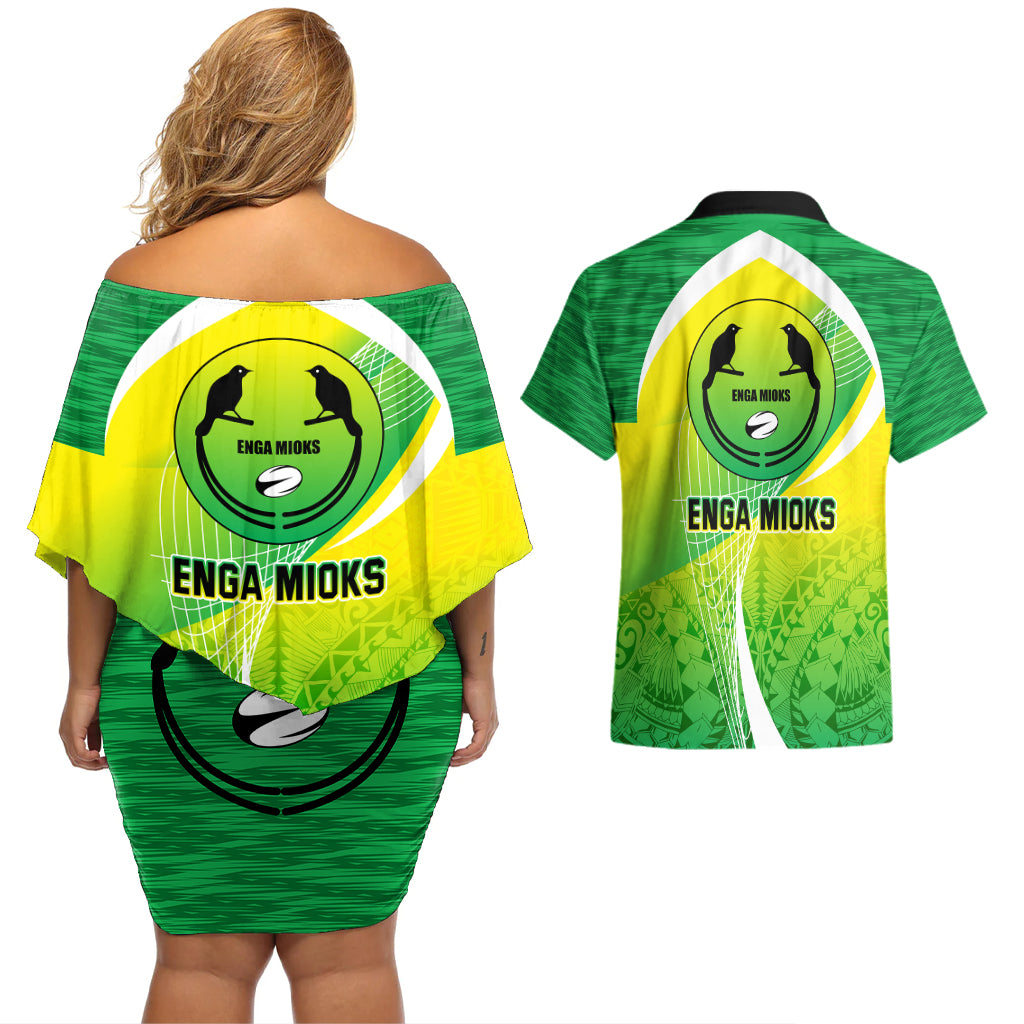 Enga Mioks Rugby Couples Matching Off Shoulder Short Dress and Hawaiian Shirt Papua New Guinea Polynesian Tattoo LT03 - Polynesian Pride