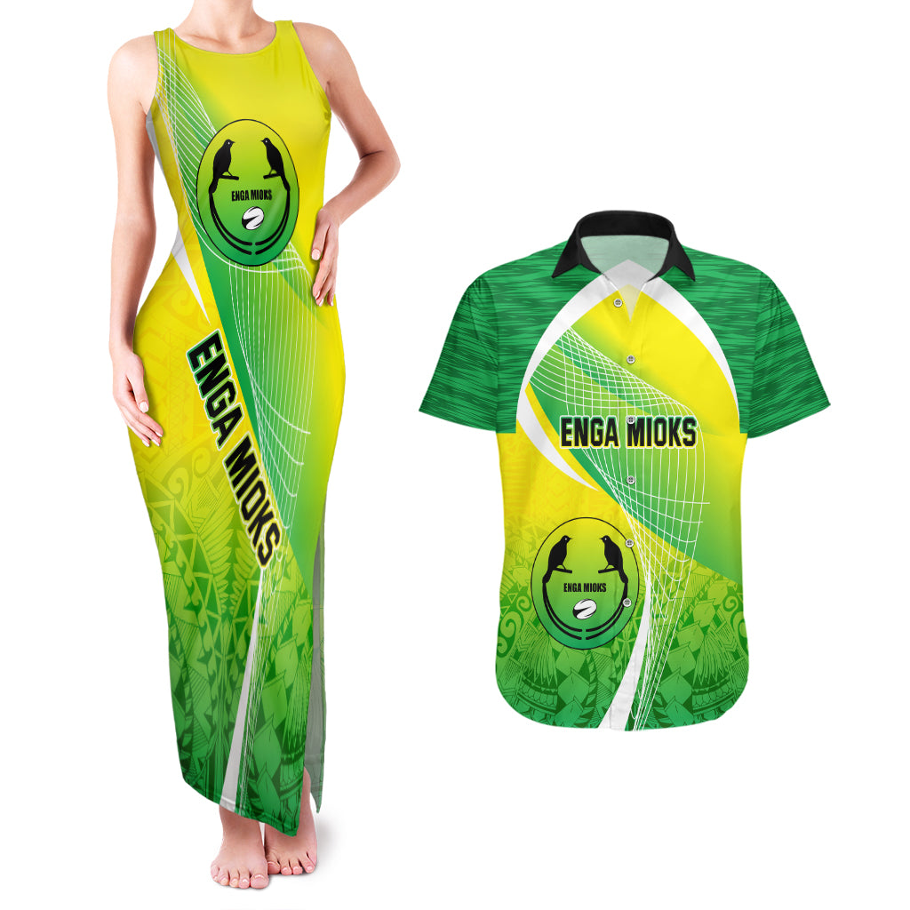 Enga Mioks Rugby Couples Matching Tank Maxi Dress and Hawaiian Shirt Papua New Guinea Polynesian Tattoo LT03 Green - Polynesian Pride