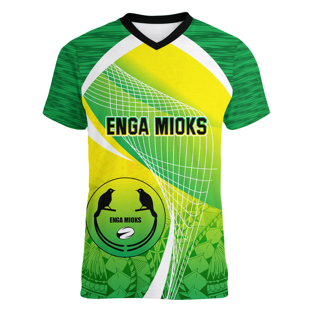 Enga Mioks Rugby Women V Neck T Shirt Papua New Guinea Polynesian Tattoo LT03 Female Green - Polynesian Pride