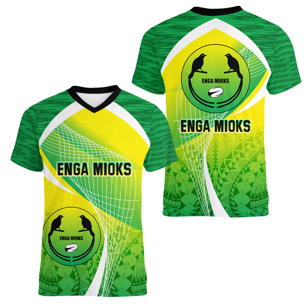 Enga Mioks Rugby Women V Neck T Shirt Papua New Guinea Polynesian Tattoo LT03 - Polynesian Pride