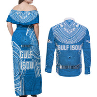 Gulf Isou Rugby Couples Matching Off Shoulder Maxi Dress and Long Sleeve Button Shirts Papua New Guinea Polynesian Tattoo LT03 - Polynesian Pride