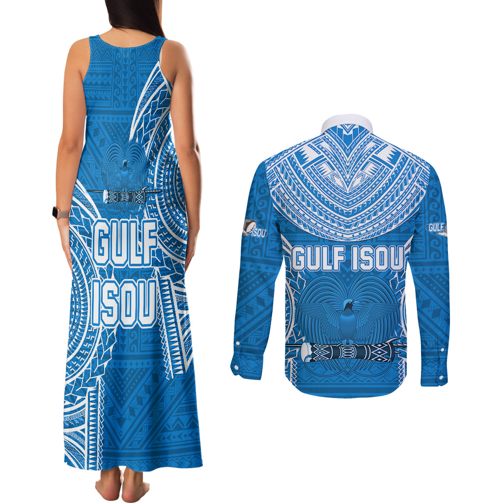 Gulf Isou Rugby Couples Matching Tank Maxi Dress and Long Sleeve Button Shirts Papua New Guinea Polynesian Tattoo LT03 - Polynesian Pride
