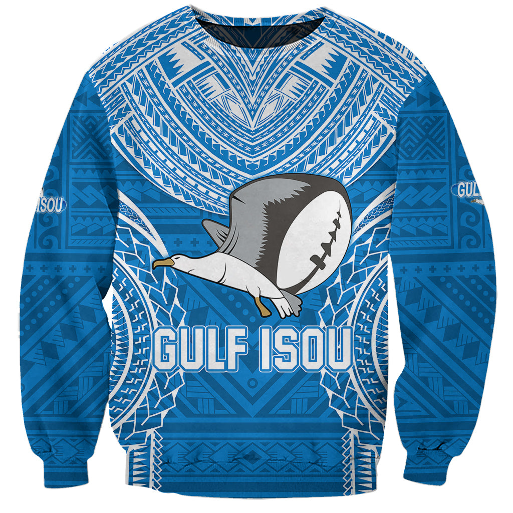 Gulf Isou Rugby Sweatshirt Papua New Guinea Polynesian Tattoo LT03 Unisex Blue - Polynesian Pride