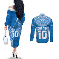 Custom Gulf Isou Rugby Couples Matching Off The Shoulder Long Sleeve Dress and Long Sleeve Button Shirts Papua New Guinea Polynesian Tattoo LT03 - Polynesian Pride